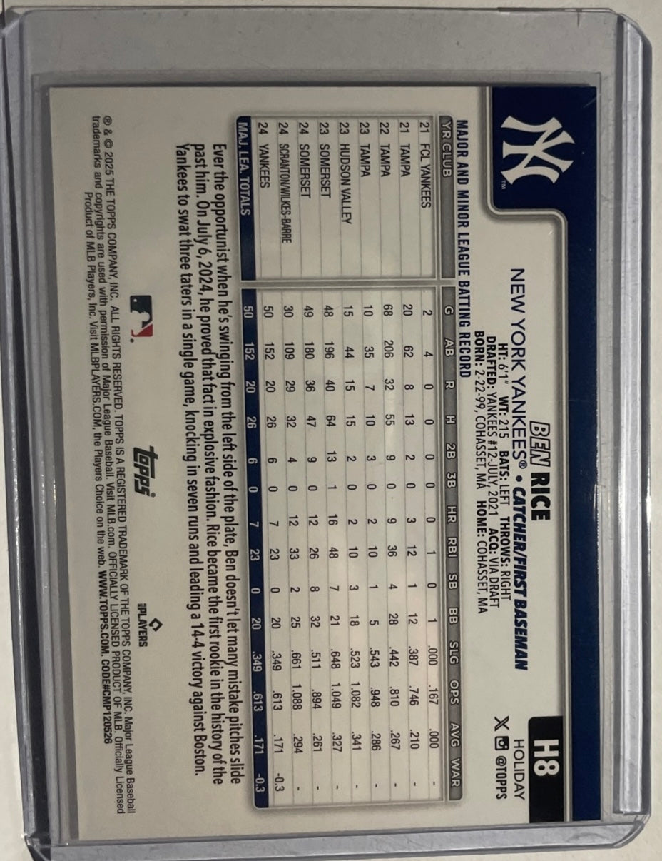 2025 Topps Holiday - Ben Rice #H8 (RC)