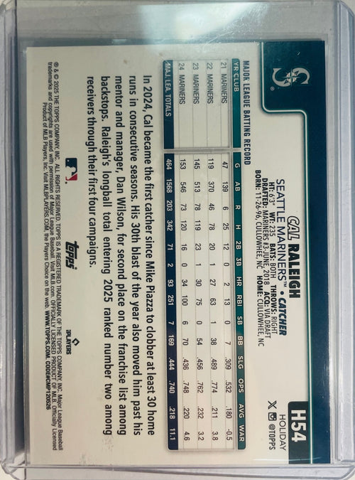 2025 Topps Holiday - Cal Raleigh #H54 Holiday Blue Metallic Glitter